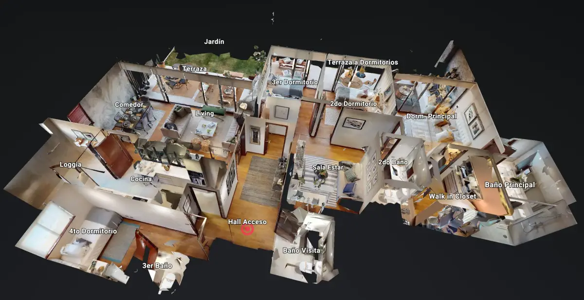 Casa piloto digitalizada — vista dollhouse recorrido 3D